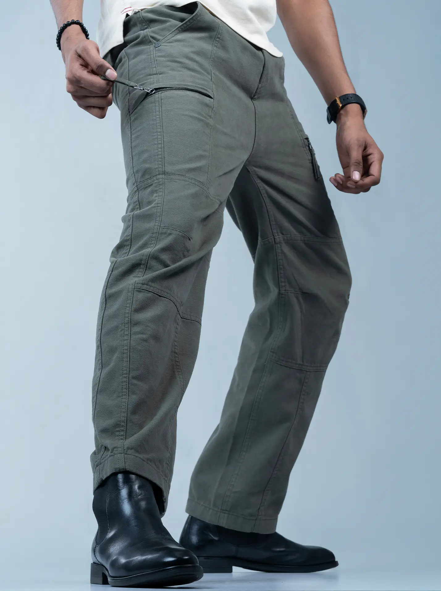 Baggy Fit Zipper Pocket Cargo Pants – Olive